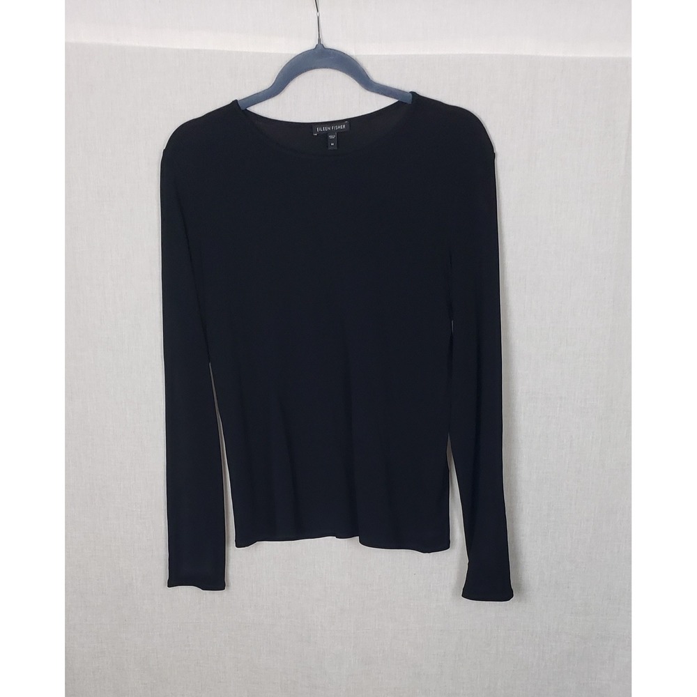 Eileen Fisher M Black 100% Silk Jersey Top Quiet Luxury Capsule Classic Chic